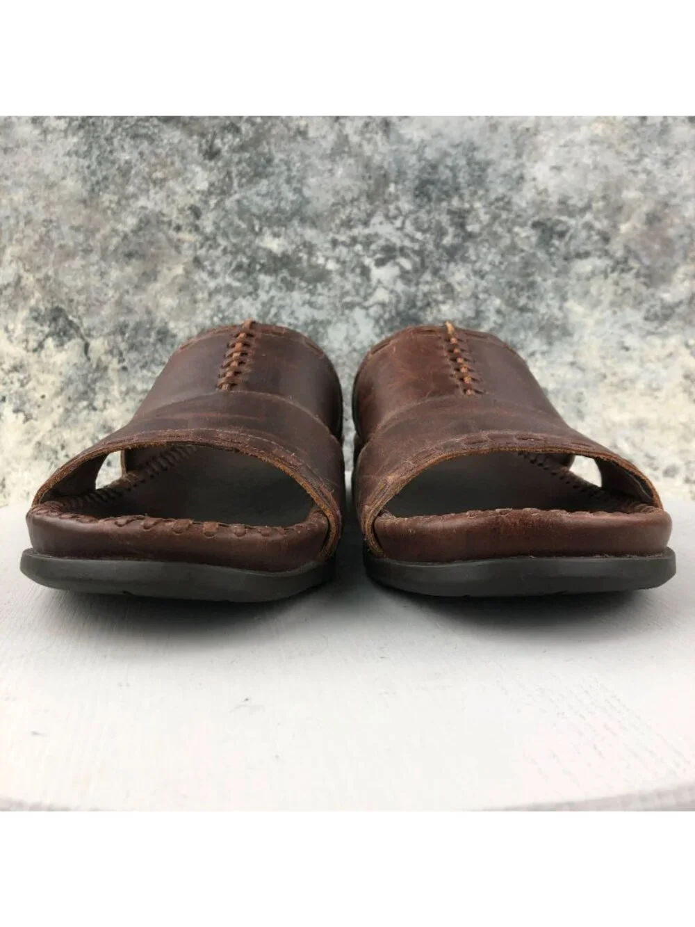 Ocean Pacific Men's 9 Karma Brown Leather Open Toe Boho Jesus Sandals BRAZIL